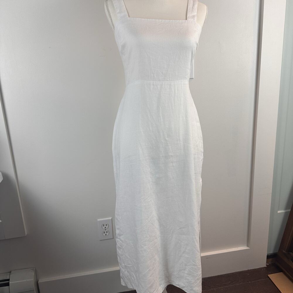 Abercrombie & Fitch White 100% Linen Midi Dress Smocked Back Side Slit Size S